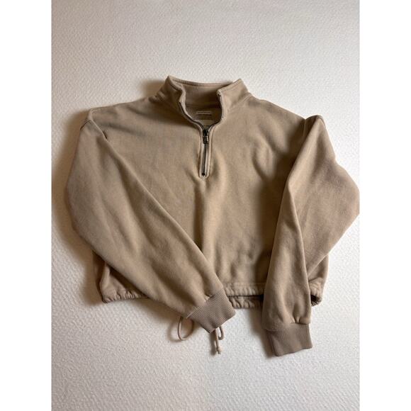 American Eagle Cropped Sweatshirt Women's Size Small Beige Quarter Zip - Picture 1 of 7